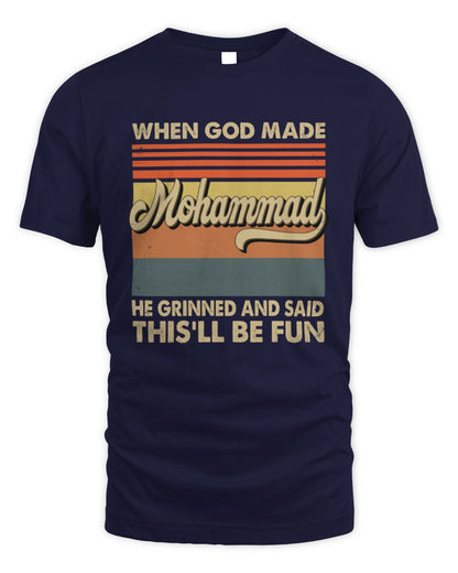 When God Made Your Name He Grinned Vintage T-Shirt MOHAMMAD M1-55 / Unisex Standard T-Shirt / navy