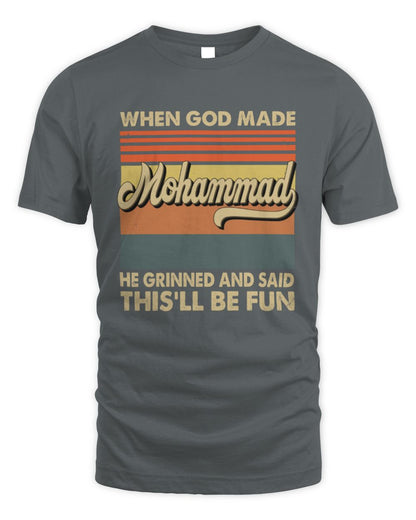 When God Made Your Name He Grinned Vintage T-Shirt MOHAMMAD M1-55 / Unisex Standard T-Shirt / charcoal