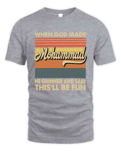 When God Made Your Name He Grinned Vintage T-Shirt MOHAMMAD M1-55 / Unisex Standard T-Shirt / sport grey