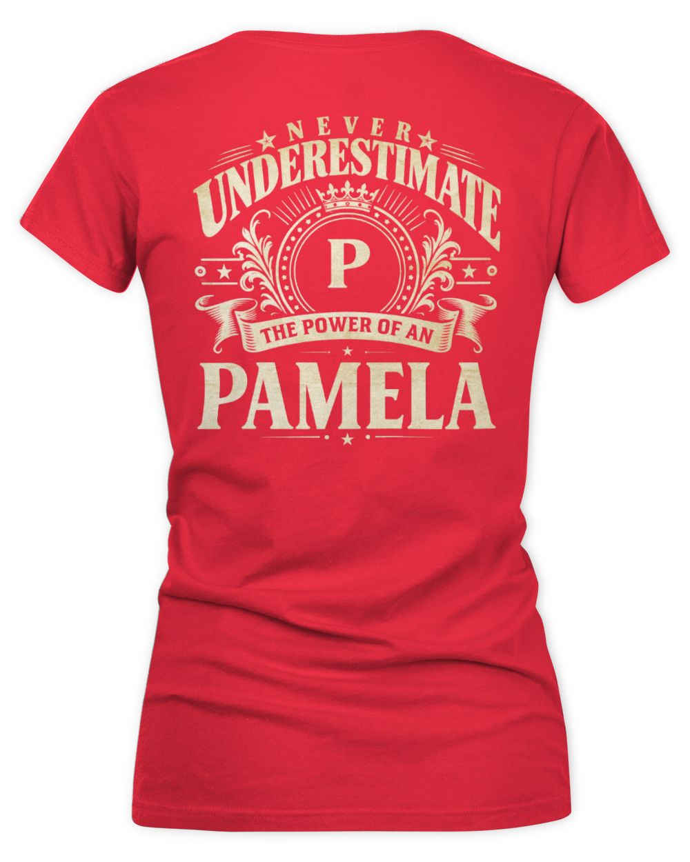Never Underestimate Your Name Luxury Logo Shirt PAMELA M1-63 / Women's V-Neck T-Shirt / red