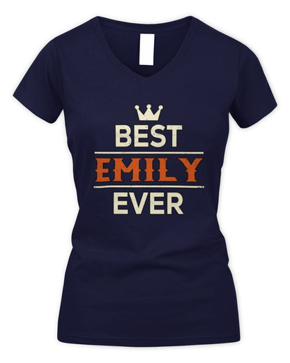 Best Your Name With Crown Shirt EMILY M1-59 / Women's V-Neck T-Shirt / navy