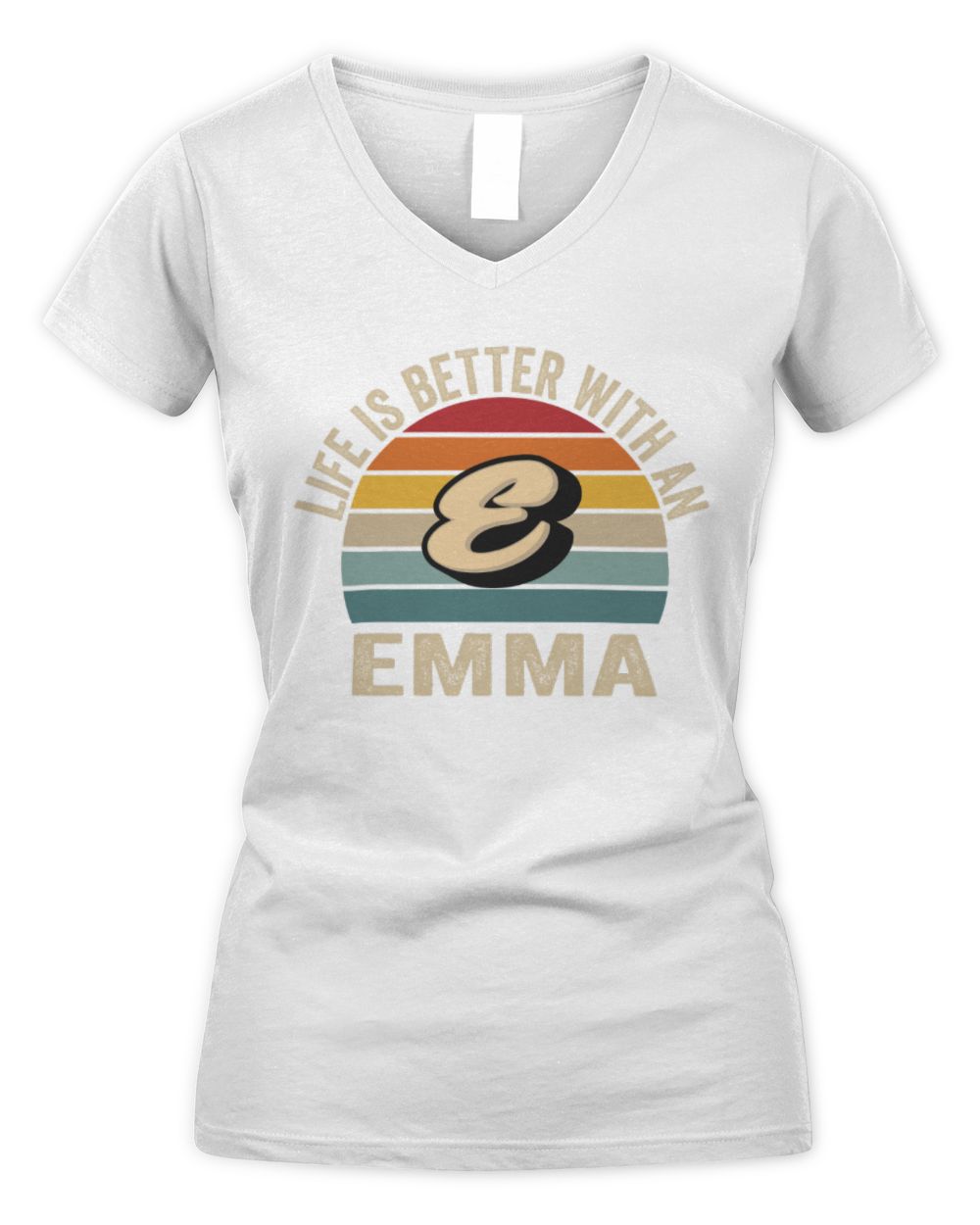 Life Is Better with Name Vintage Sun Shirt EMMA M1-50 / Women's V-Neck T-Shirt / white