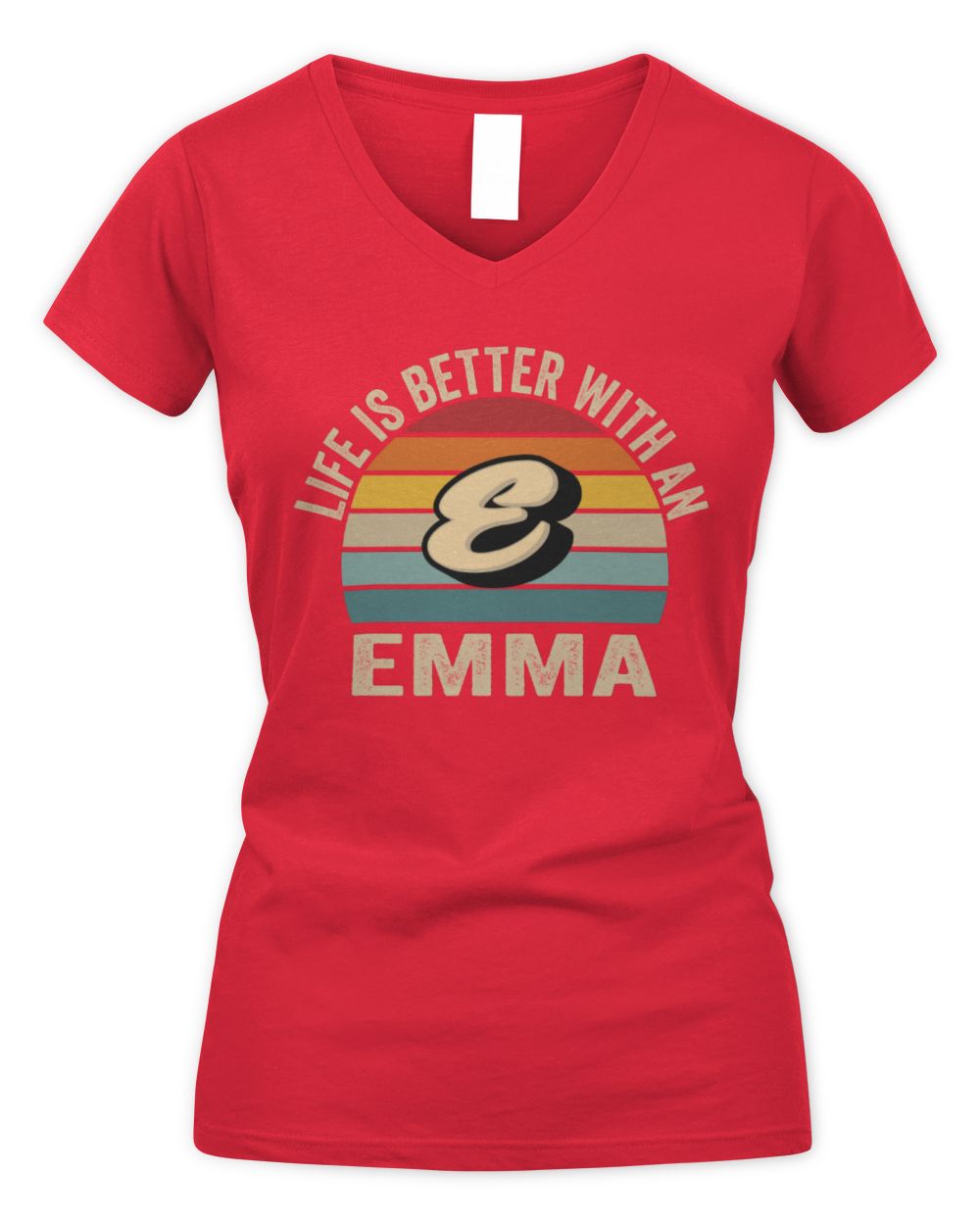 Life Is Better with Name Vintage Sun Shirt EMMA M1-50 / Women's V-Neck T-Shirt / red