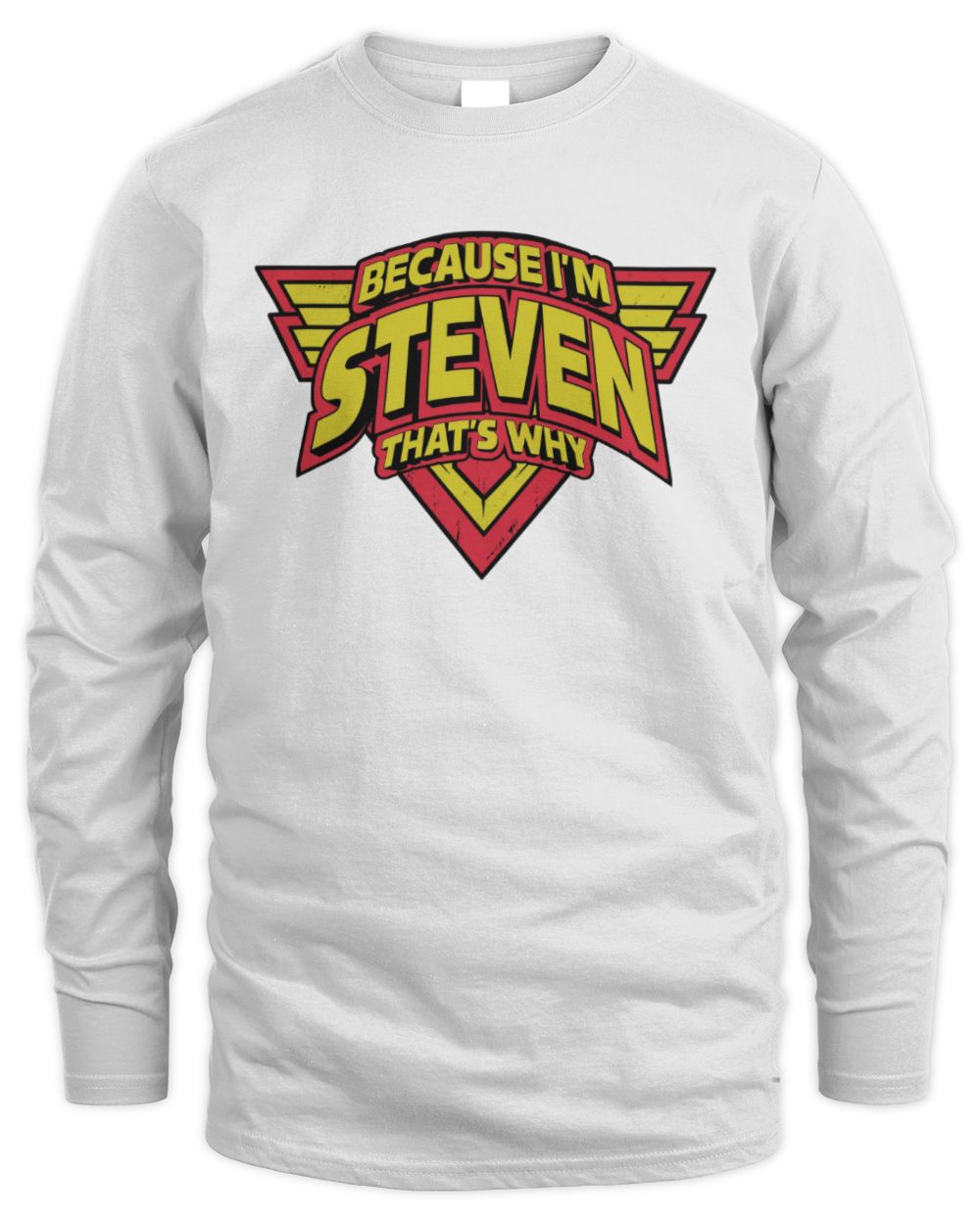 Because I'm Name That's Why Red and Yellow Logo Graphic T-Shirt STEVEN M1-75 / Men's Long Sleeved T-Shirt / white