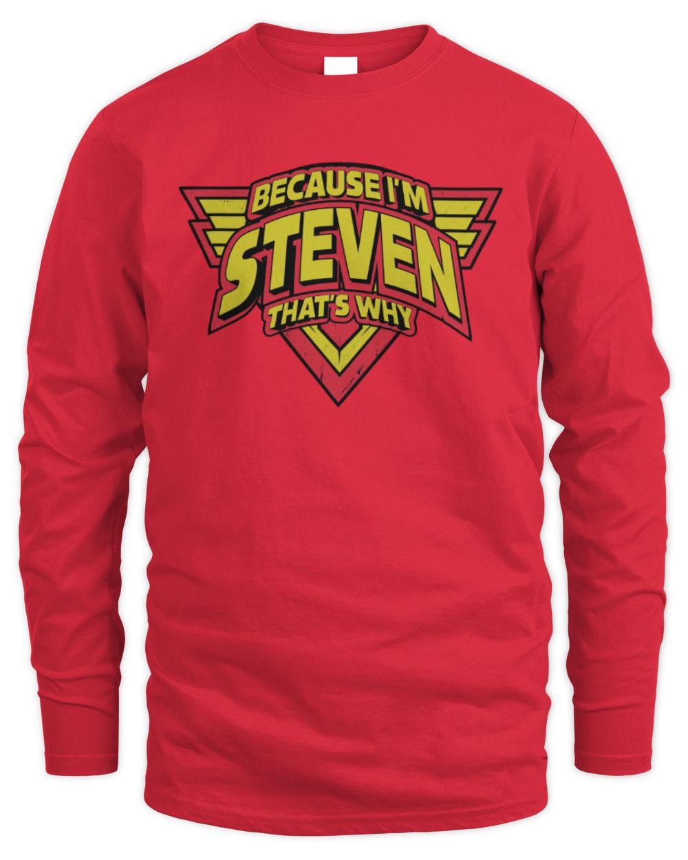 Because I'm Name That's Why Red and Yellow Logo Graphic T-Shirt STEVEN M1-75 / Men's Long Sleeved T-Shirt / red