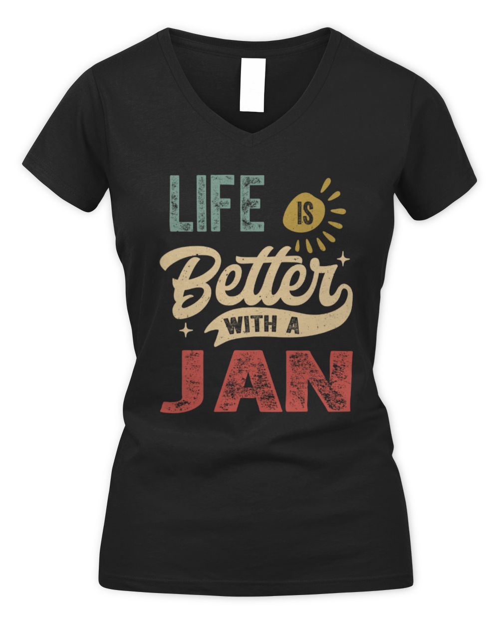 Life Is Better With a Name Personalized Retro T-Shirt JAN-48 / Women's V-Neck T-Shirt / black