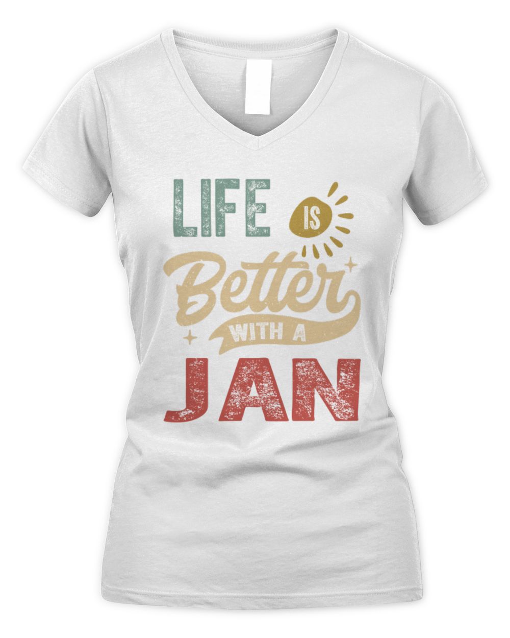 Life Is Better With a Name Personalized Retro T-Shirt JAN-48 / Women's V-Neck T-Shirt / white