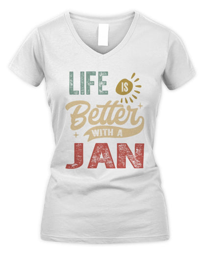 Life Is Better With a Name Personalized Retro T-Shirt JAN-48 / Women's V-Neck T-Shirt / white