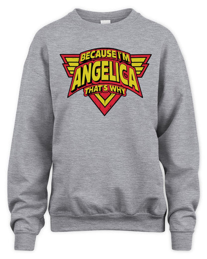 Because I'm Name That's Why Red and Yellow Logo Graphic T-Shirt ANGELICA M1-75 / Unisex Sweatshirt / sport grey