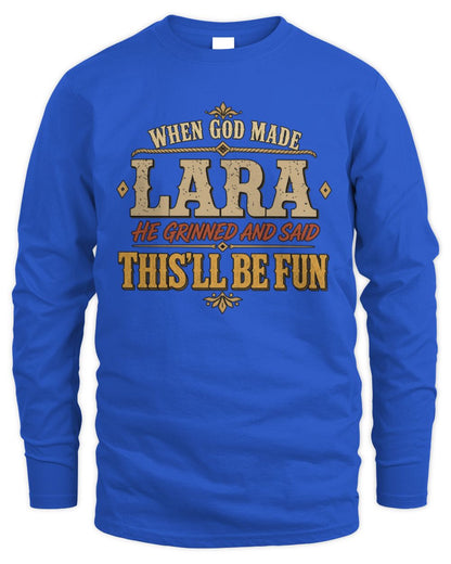 When God Made Your Name Funny Western T-Shirt LARA M1-81 / Men's Long Sleeved T-Shirt / royal