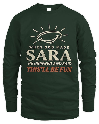 When God Made Your Name Funny Western T-Shirt T-Shirt SARA M1-S82 / Men's Long Sleeved T-Shirt / forest green