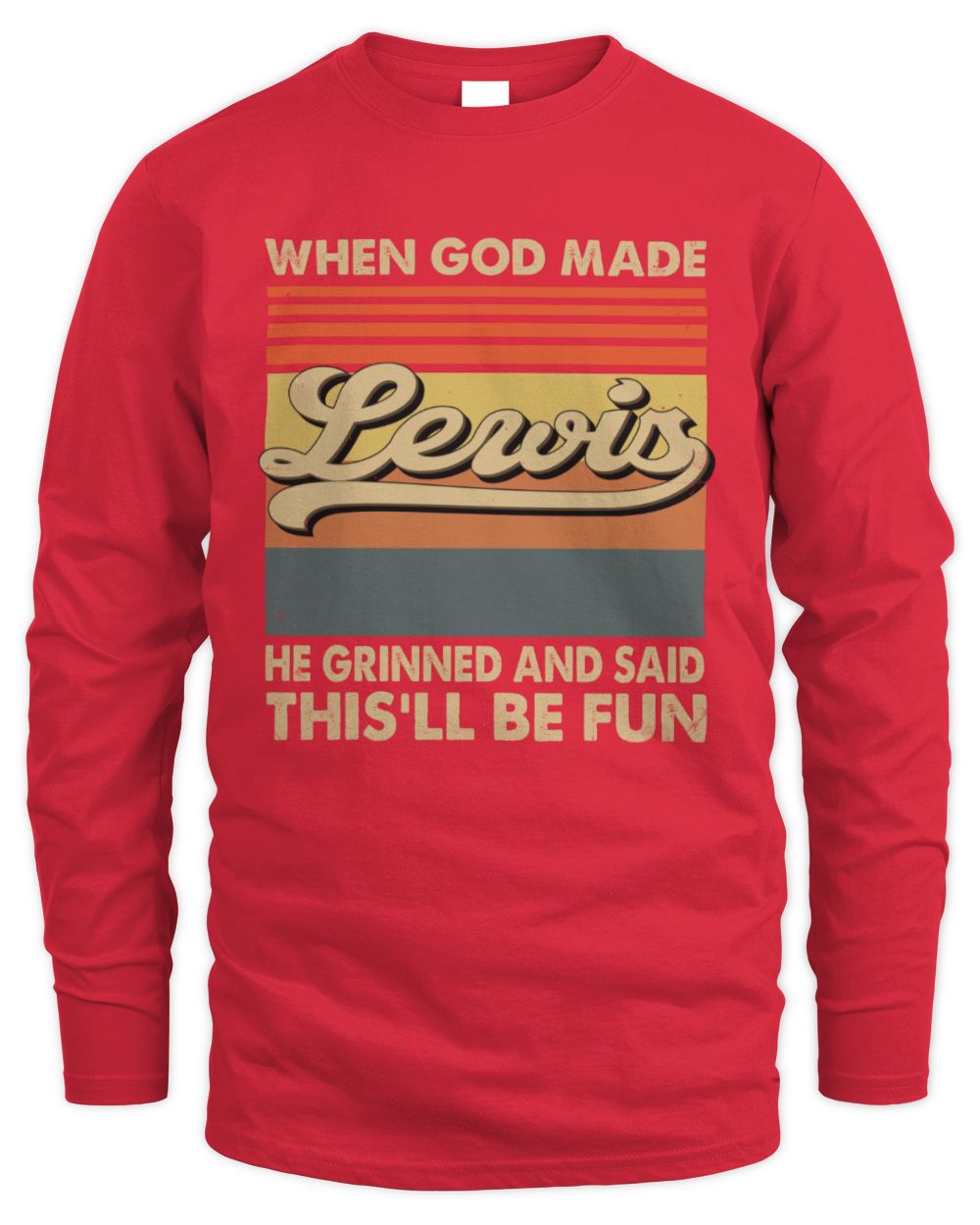 When God Made Your Name He Grinned Vintage T-Shirt LEWIS M1-55 / Men's Long Sleeved T-Shirt / red