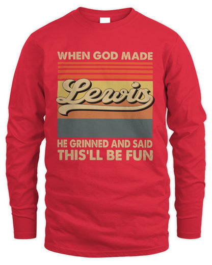 When God Made Your Name He Grinned Vintage T-Shirt LEWIS M1-55 / Men's Long Sleeved T-Shirt / red