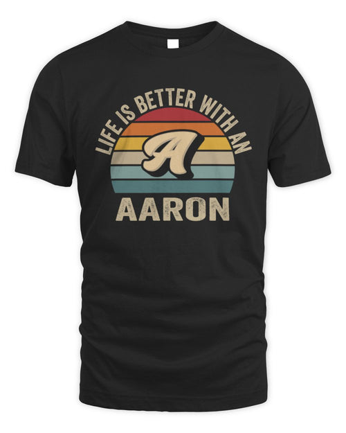 Life Is Better with Name Vintage Sun Shirt AARON M1-50 / Unisex Standard T-Shirt / black