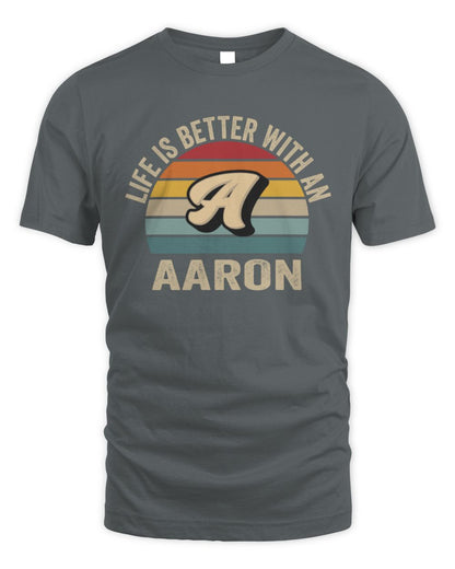 Life Is Better with Name Vintage Sun Shirt AARON M1-50 / Unisex Standard T-Shirt / charcoal
