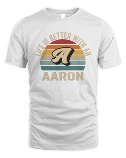 Life Is Better with Name Vintage Sun Shirt AARON M1-50 / Unisex Standard T-Shirt / white