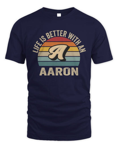 Life Is Better with Name Vintage Sun Shirt AARON M1-50 / Unisex Standard T-Shirt / navy