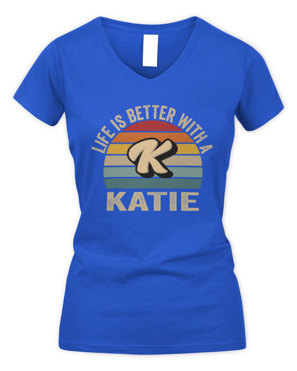 Life Is Better with Name Vintage Sun Shirt KATIE M1-50 / Women's V-Neck T-Shirt / royal
