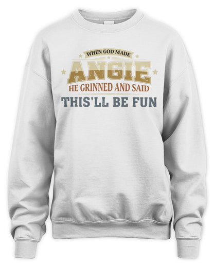 When God Made Your Name Funny Heritage T-Shirt ANGIE M1-80 / Unisex Sweatshirt / white