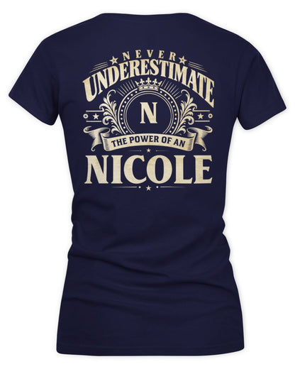 Never Underestimate Your Name Luxury Logo Shirt NICOLE M1-63 / Women's V-Neck T-Shirt / navy