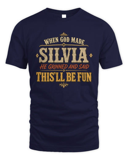 When God Made Your Name Funny Western T-Shirt SILVIA M1-81 / Unisex Standard T-Shirt / navy