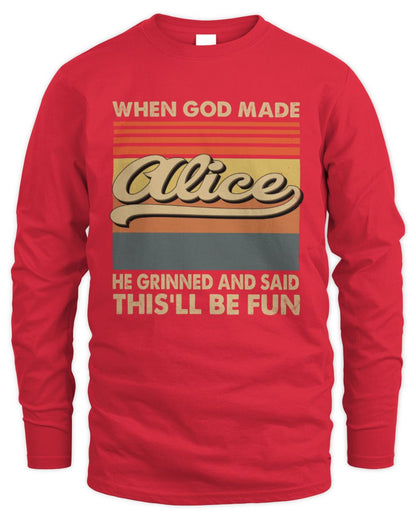 When God Made Your Name He Grinned Vintage T-Shirt ALICE M1-55 / Men's Long Sleeved T-Shirt / red