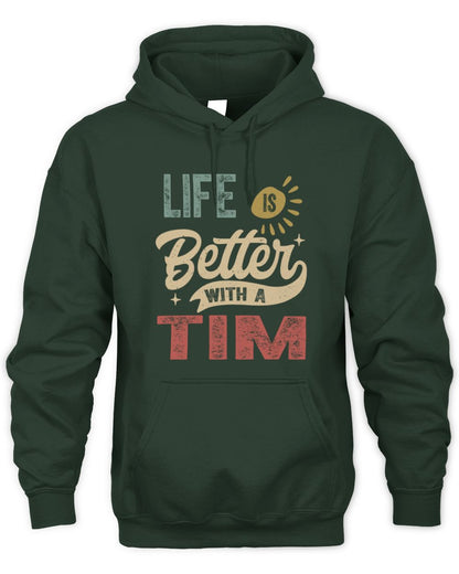 Life Is Better With a Name Personalized Retro T-Shirt TIM-48 / Unisex Hoodie / forest green