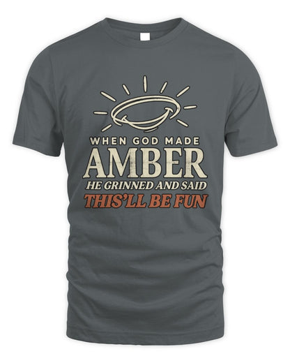 When God Made Your Name Funny Western T-Shirt T-Shirt AMBER M1-S82 / Unisex Standard T-Shirt / charcoal