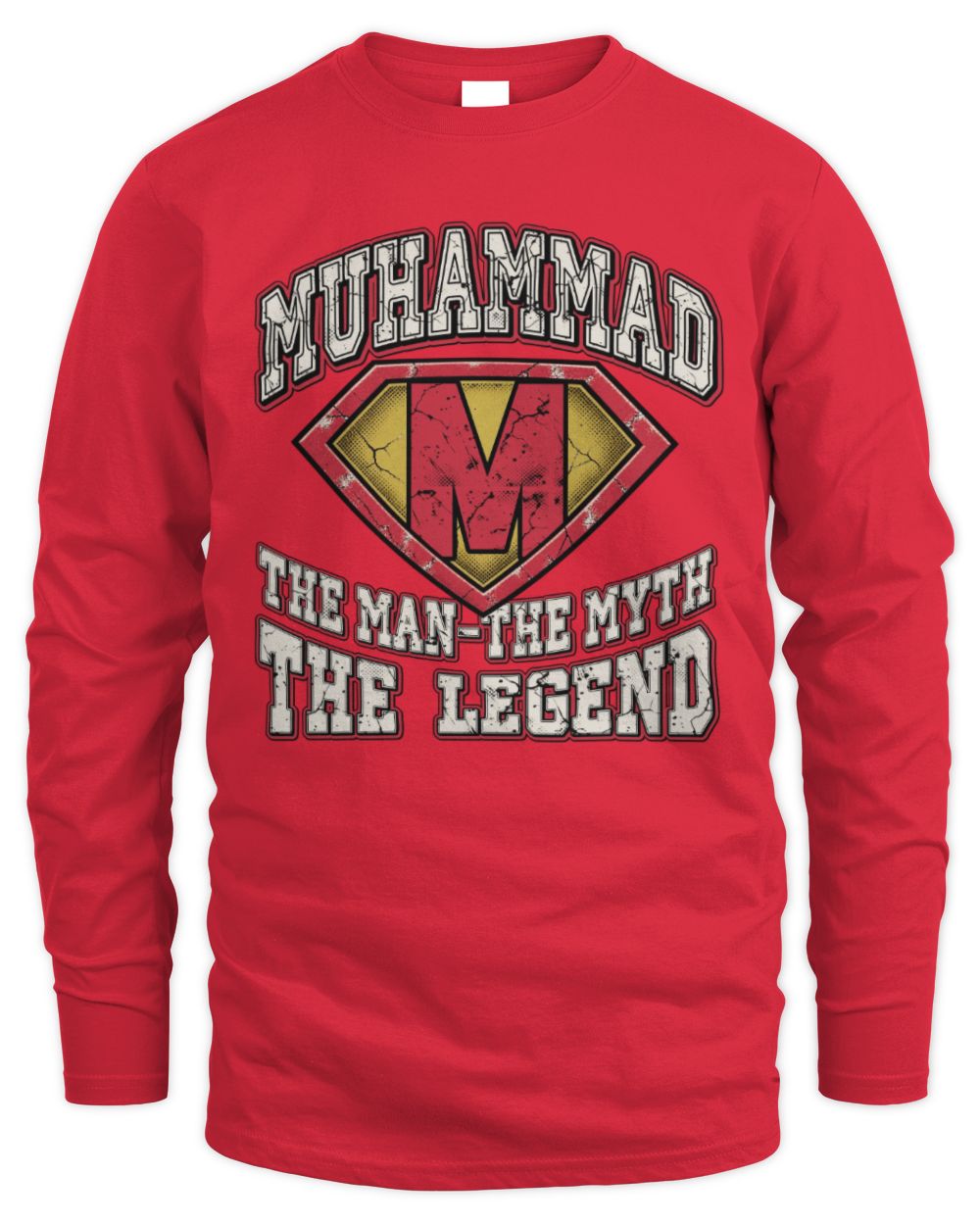 The Man The Myth The Legend Superman Graphic T-Shirt MUHAMMAD M1-74 / Men's Long Sleeved T-Shirt / red