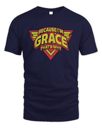 Because I'm Name That's Why Red and Yellow Logo Graphic T-Shirt GRACE M1-75 / Unisex Standard T-Shirt / navy