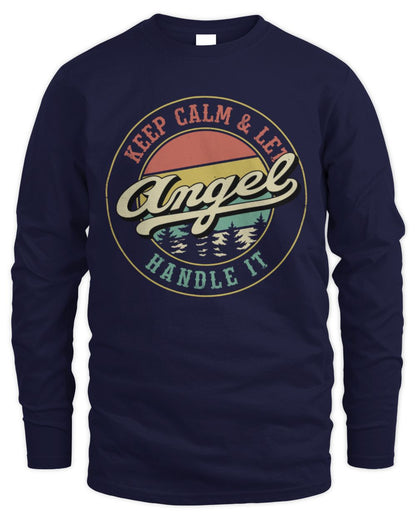 Keep Calm Let Your Name Handle It Retro T-Shirt ANGEL M1-54 / Men's Long Sleeved T-Shirt / navy