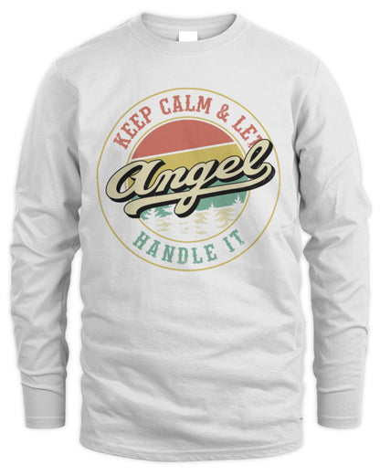 Keep Calm Let Your Name Handle It Retro T-Shirt ANGEL M1-54 / Men's Long Sleeved T-Shirt / white