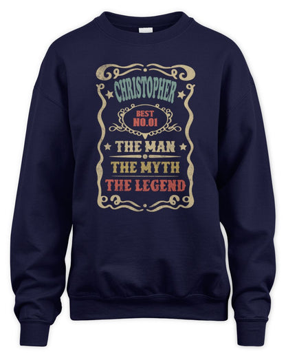 The Man The Myth The Legend Vintage Gold Wine Shirt CHRISTOPHER M1-52 / Unisex Sweatshirt / navy