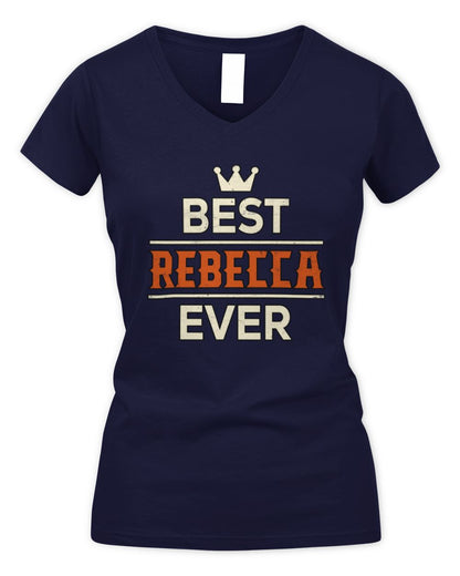 Best Your Name With Crown Shirt REBECCA M1-59 / Women's V-Neck T-Shirt / navy