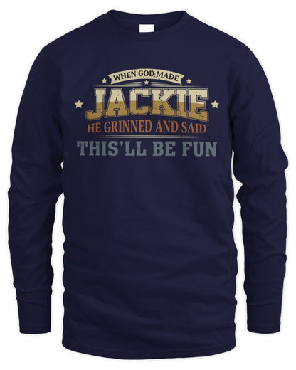 When God Made Your Name Funny Heritage T-Shirt JACKIE M1-80 / Men's Long Sleeved T-Shirt / navy