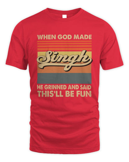 When God Made Your Name He Grinned Vintage T-Shirt SINGH M1-55 / Unisex Standard T-Shirt / red