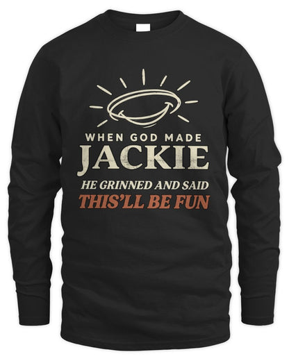 When God Made Your Name Funny Western T-Shirt T-Shirt JACKIE M1-S82 / Men's Long Sleeved T-Shirt / black