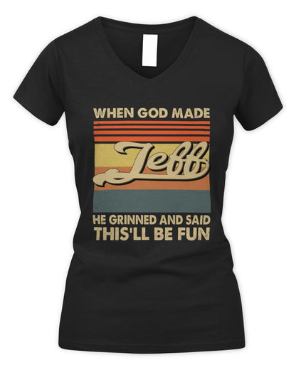 When God Made Your Name He Grinned Vintage T-Shirt JEFF M1-55 / Women's V-Neck T-Shirt / black
