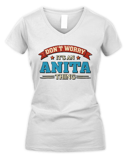 Don't Worry It's a Your Name Thing Funny Retro T-Shirt ANITA M1-57 / Women's V-Neck T-Shirt / white