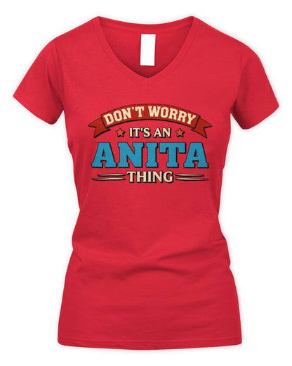 Don't Worry It's a Your Name Thing Funny Retro T-Shirt ANITA M1-57 / Women's V-Neck T-Shirt / red