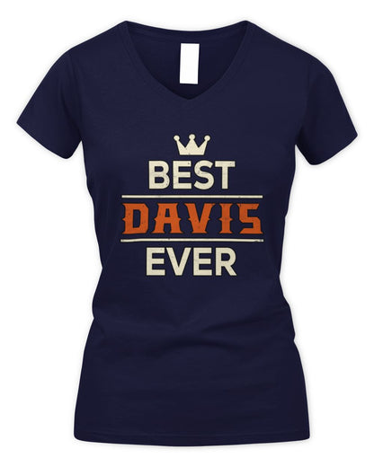 Best Your Name With Crown Shirt DAVIS M1-59 / Women's V-Neck T-Shirt / navy