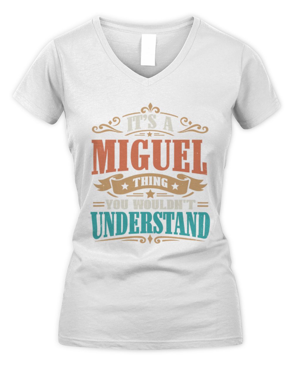 It’s a Name Thing Personalized Retro T-Shirt MIGUEL M1-47 / Women's V-Neck T-Shirt / white