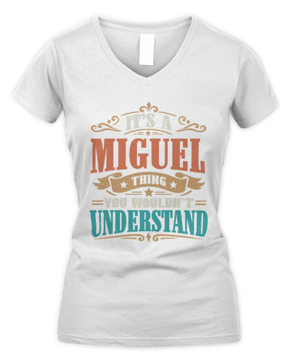 It’s a Name Thing Personalized Retro T-Shirt MIGUEL M1-47 / Women's V-Neck T-Shirt / white