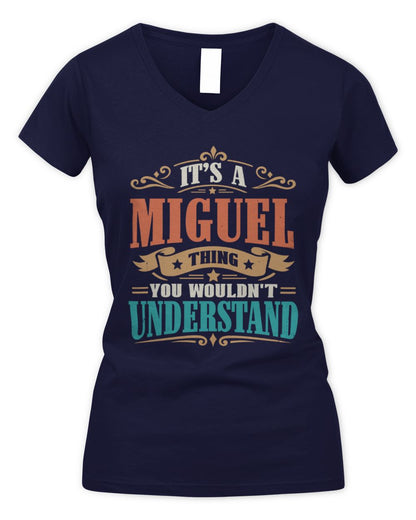 It’s a Name Thing Personalized Retro T-Shirt MIGUEL M1-47 / Women's V-Neck T-Shirt / navy