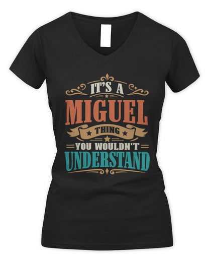 It’s a Name Thing Personalized Retro T-Shirt MIGUEL M1-47 / Women's V-Neck T-Shirt / black