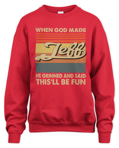 When God Made Your Name He Grinned Vintage T-Shirt JEFF M1-55 / Unisex Sweatshirt / red