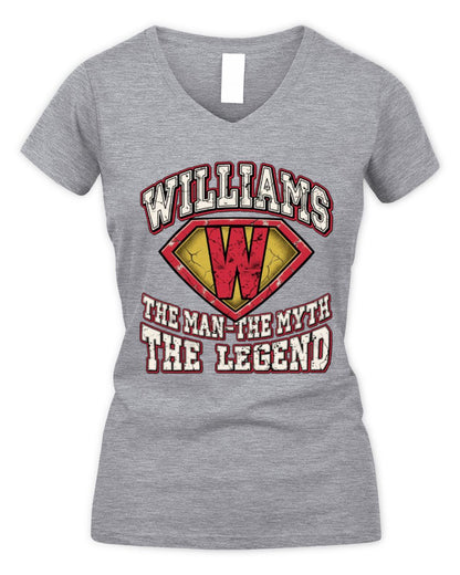The Man The Myth The Legend Superman Graphic T-Shirt WILLIAMS M1-74 / Women's V-Neck T-Shirt / sport grey