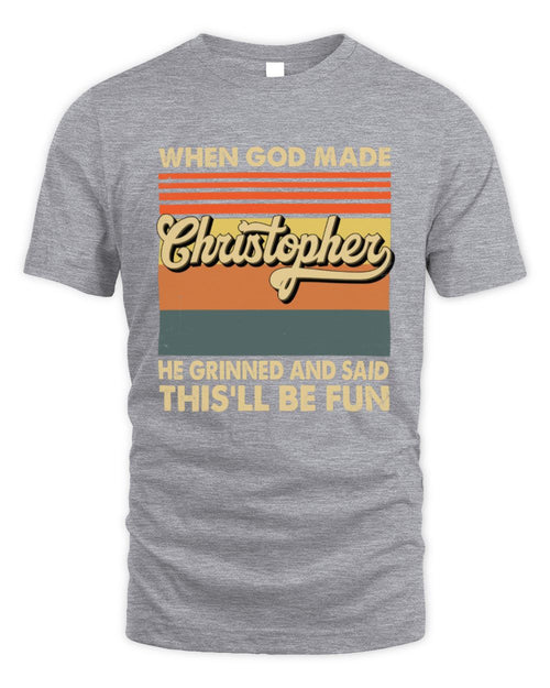 When God Made Your Name He Grinned Vintage T-Shirt CHRISTOPHER M1-55 / Unisex Standard T-Shirt / sport grey