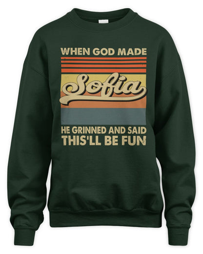When God Made Your Name He Grinned Vintage T-Shirt SOFIA M1-55 / Unisex Sweatshirt / forest green