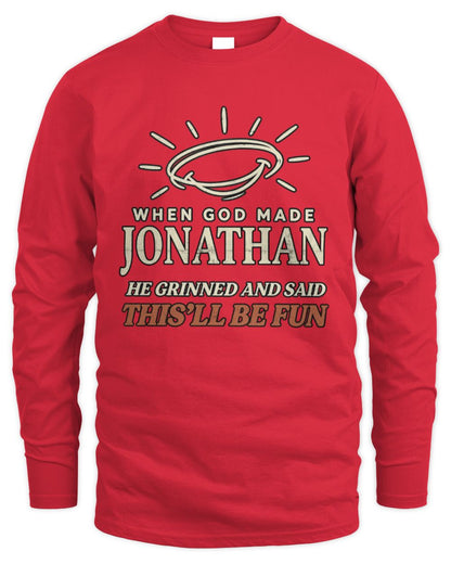 When God Made Your Name Funny Western T-Shirt T-Shirt JONATHAN M1-S82 / Men's Long Sleeved T-Shirt / red